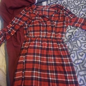 Red Plaid Long Sleeve Dress